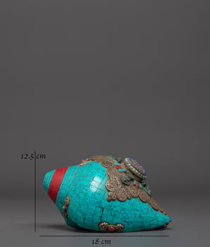 Buddhist Handmade Turquoise Conch | Spiritual Tool for Meditation & Rituals
