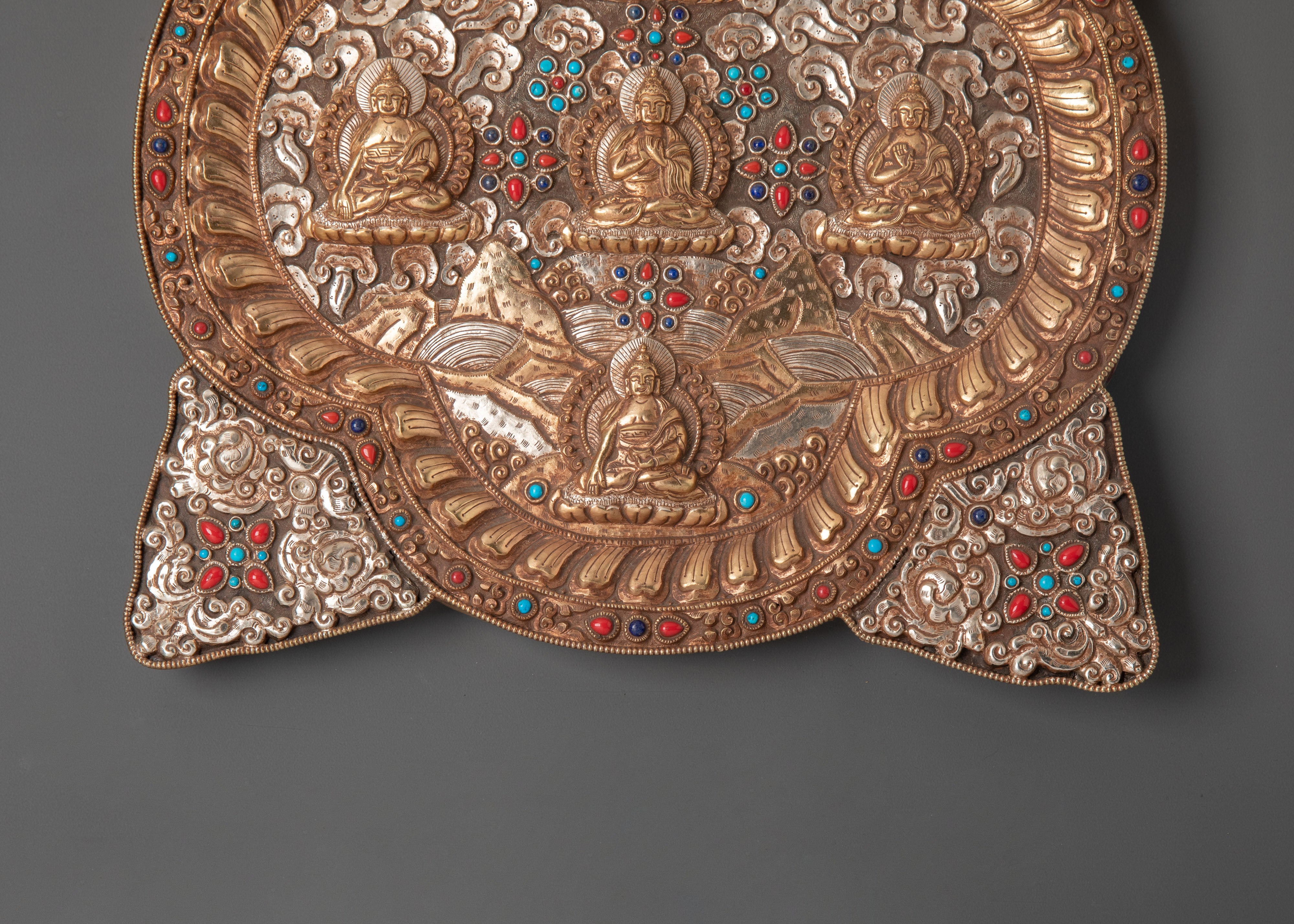 Handcrafted Five Buddha Wall Hanging | Spiritual Art for Meditation & Altar