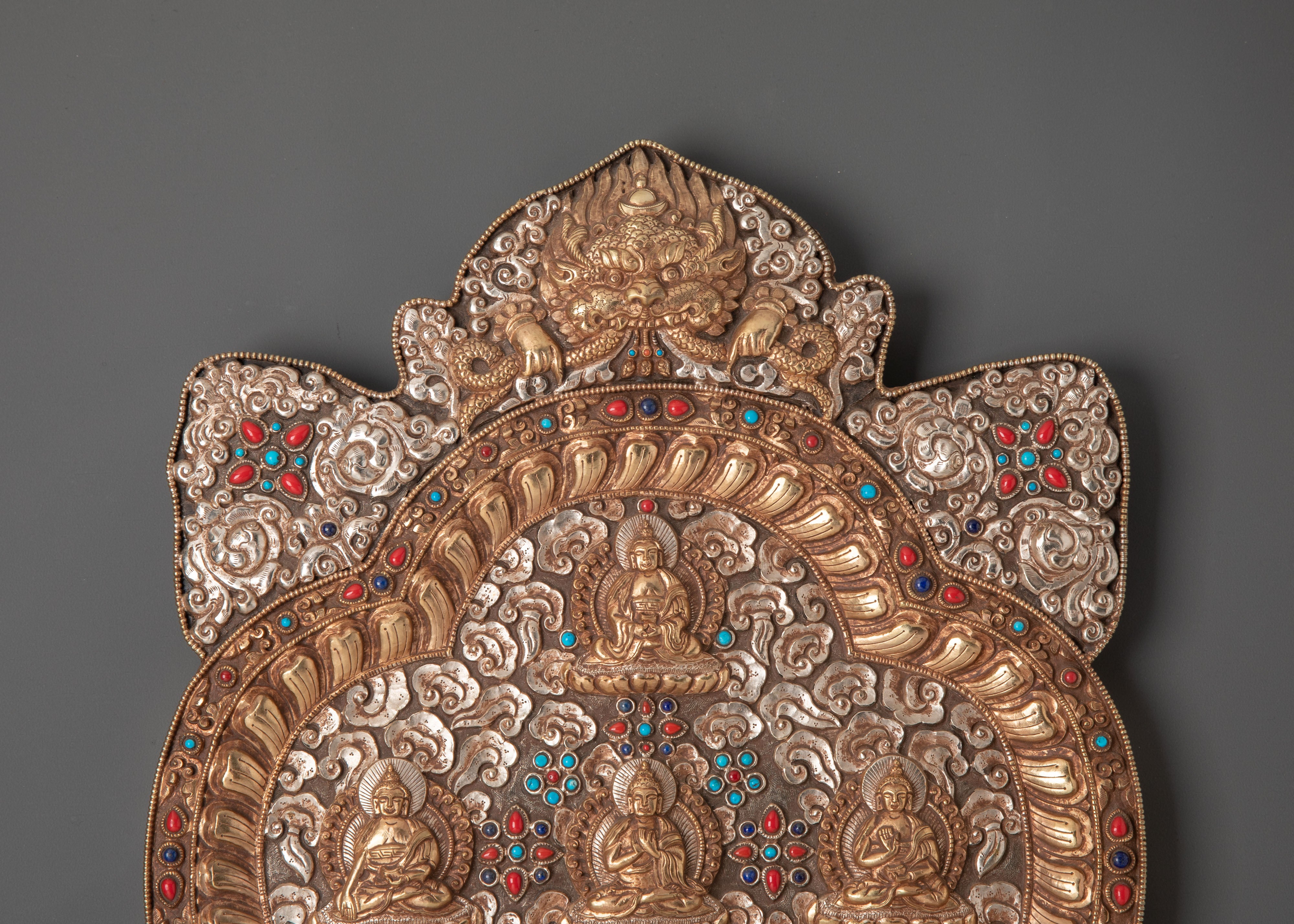 Handcrafted Five Buddha Wall Hanging | Spiritual Art for Meditation & Altar