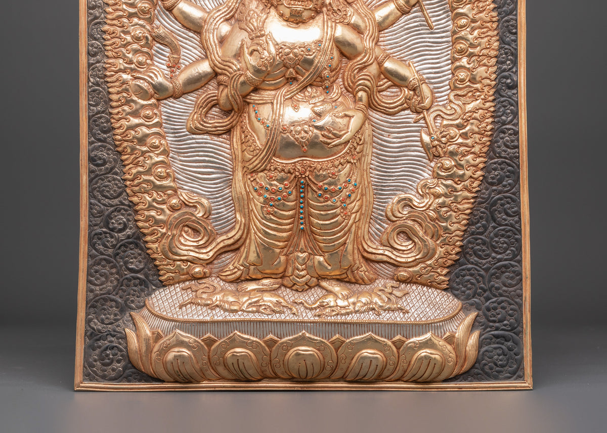 Six Armed Mahakala Wall Hanging | Powerful Protector Deity for Sacred Spaces