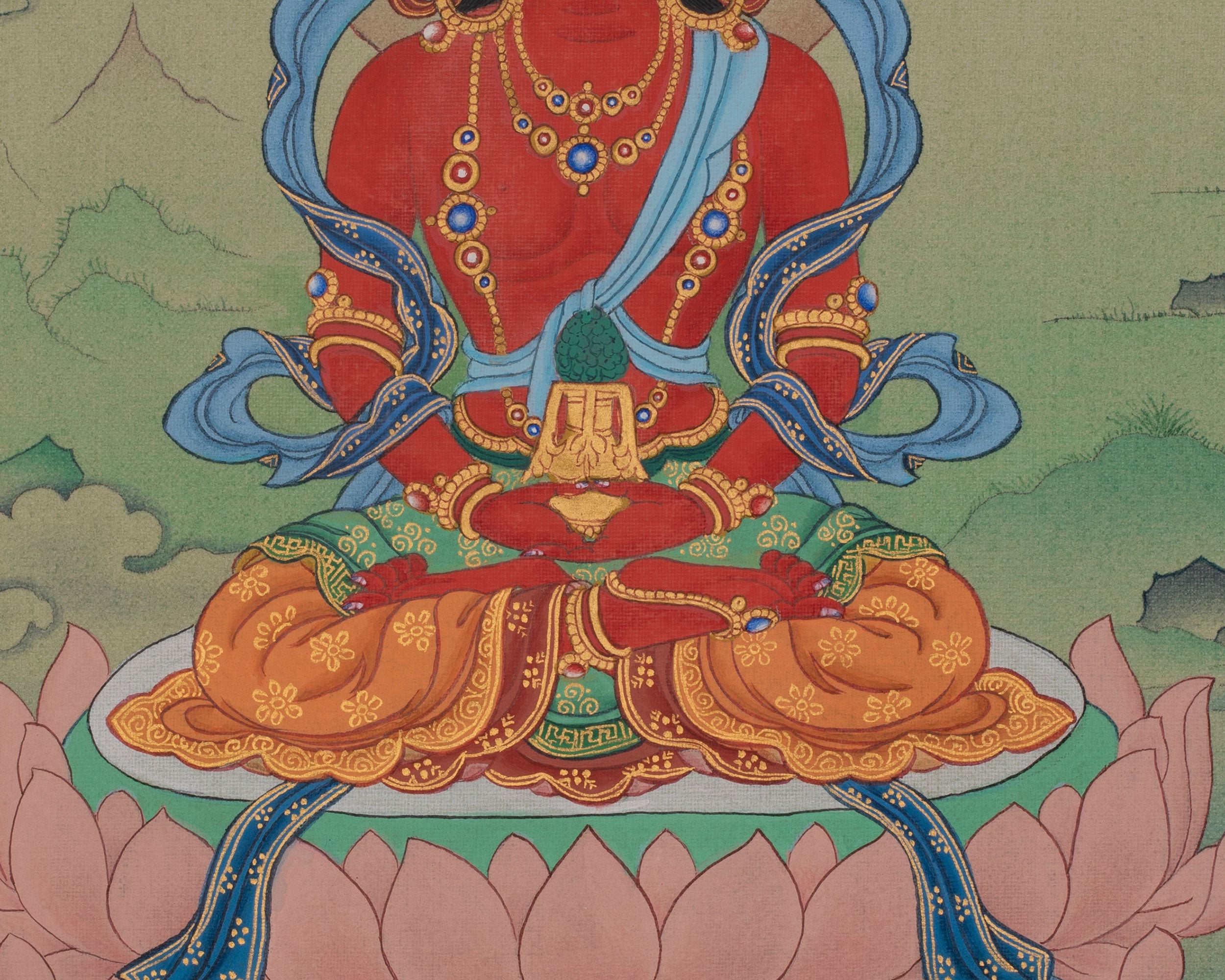 Traditional Buddha Amitayus Thangka | Longevity, Wisdom, and Enlightened Blessings