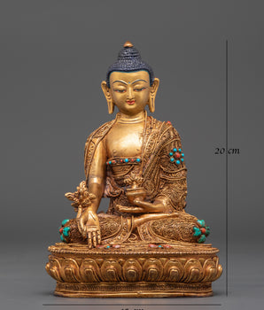 Spiritual Healing Buddha Bhaiṣajyaguru Statue | Gold Plated Copper Sculpture
