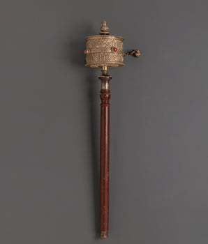 Silver Plated Buddhist Prayer Wheel | Tibetan Spiritual Wheel