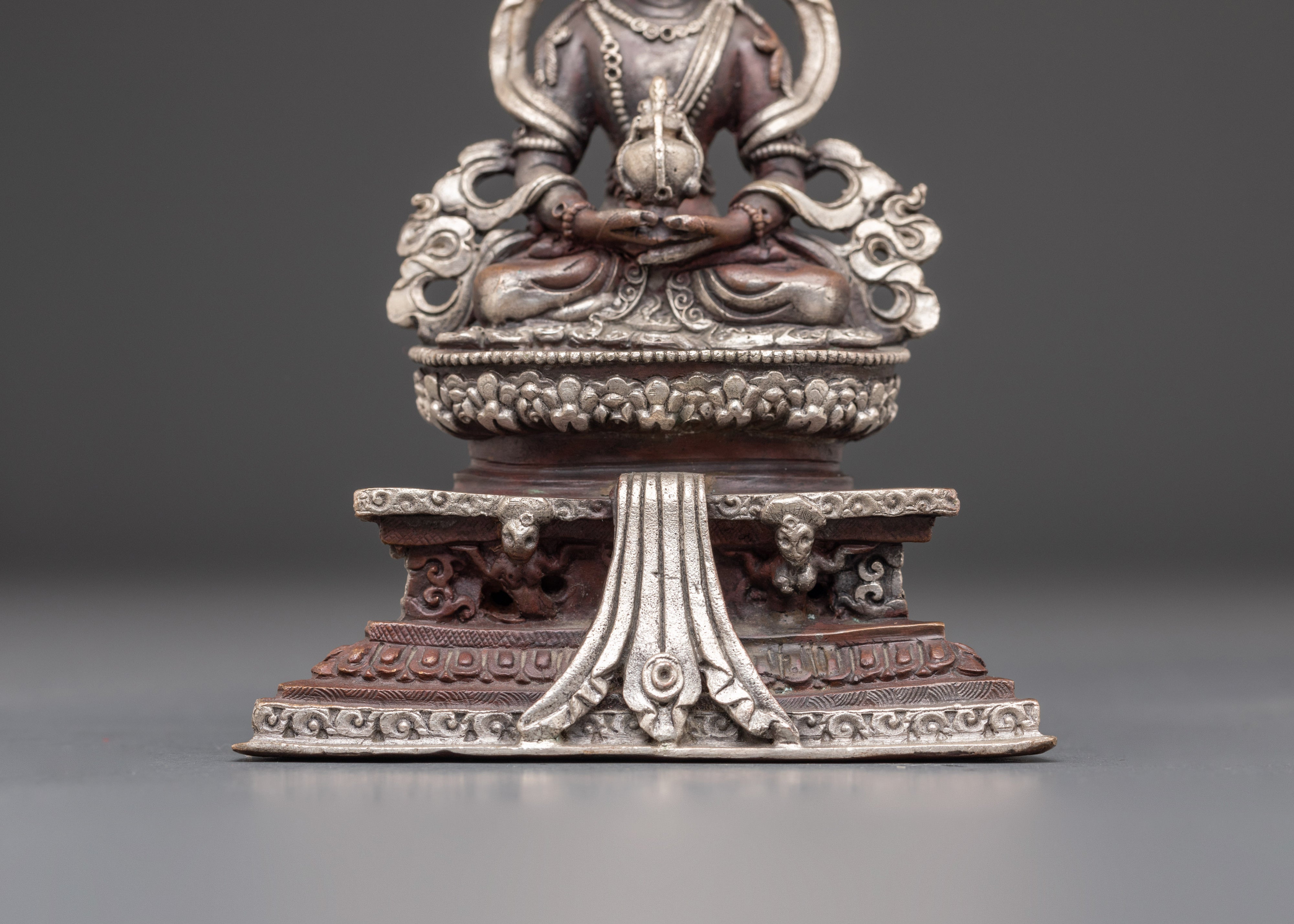 Buddhist Longevity Icon Amitayus Statue | Silver Plated Sculpture