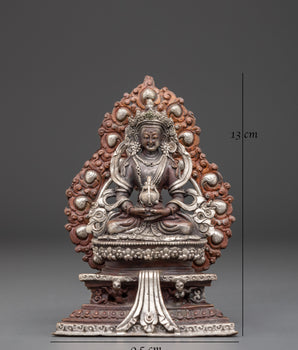 Buddhist Longevity Icon Amitayus Statue | Silver Plated Sculpture