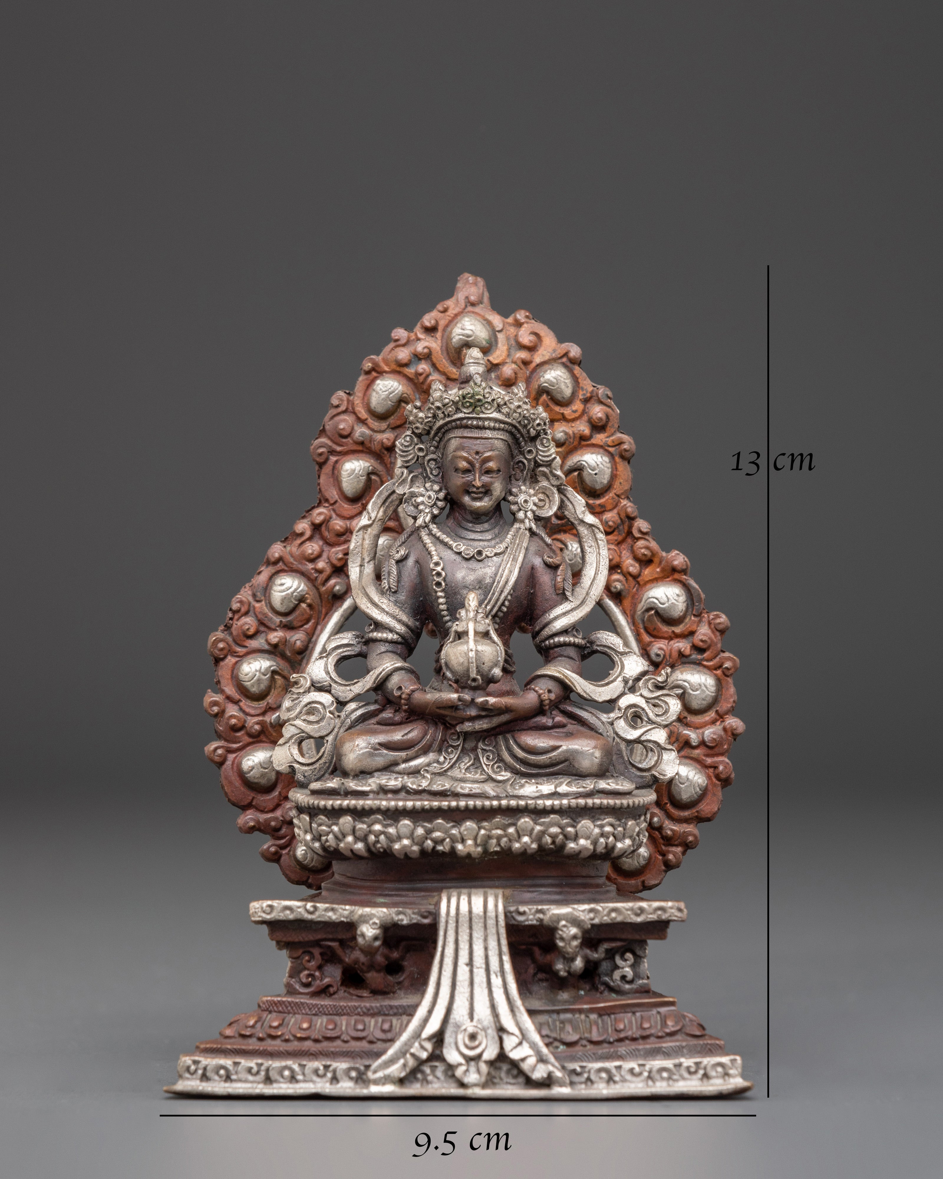 Buddhist Longevity Icon Amitayus Statue | Silver Plated Sculpture