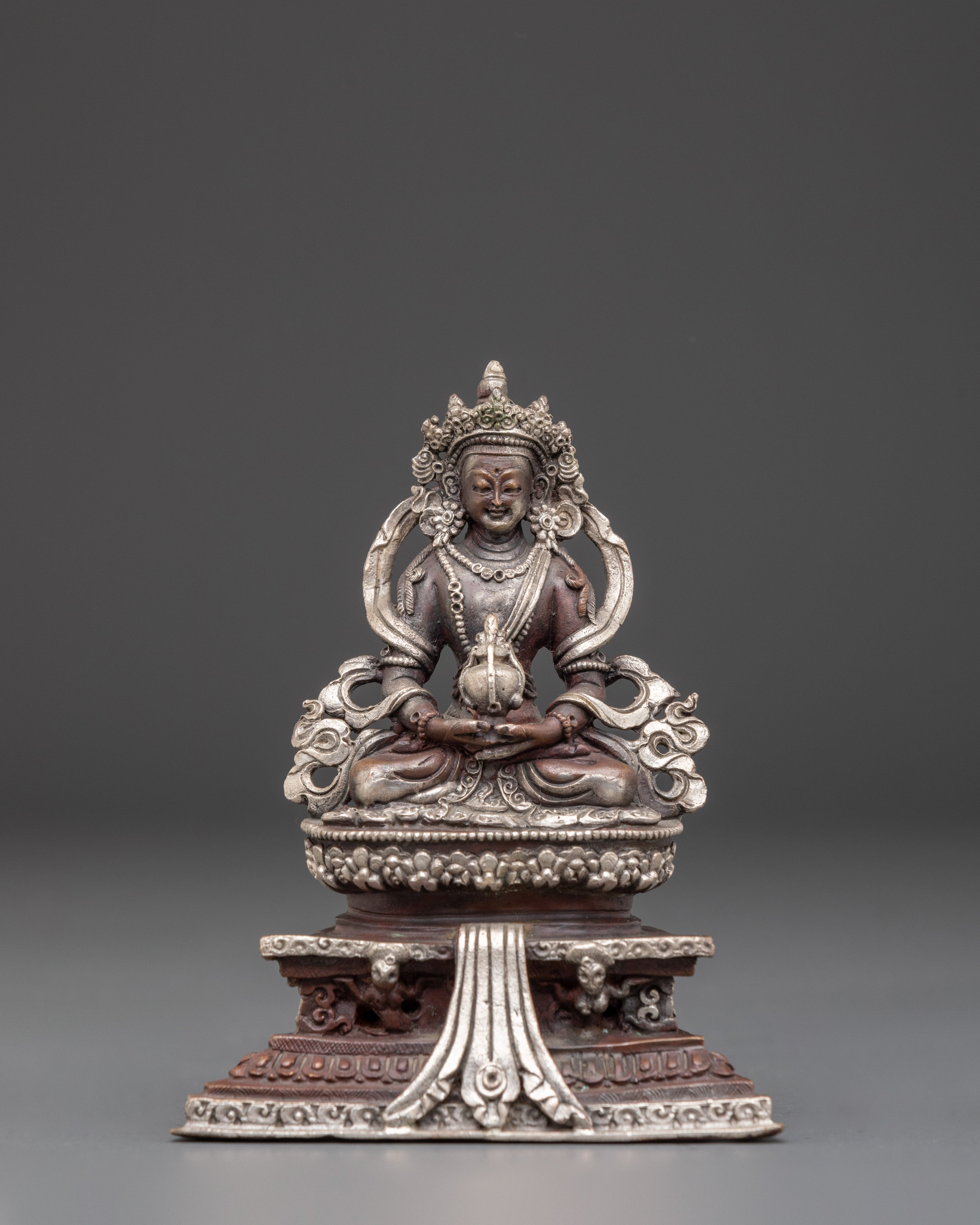 Buddhist Longevity Icon Amitayus Statue | Silver Plated Sculpture