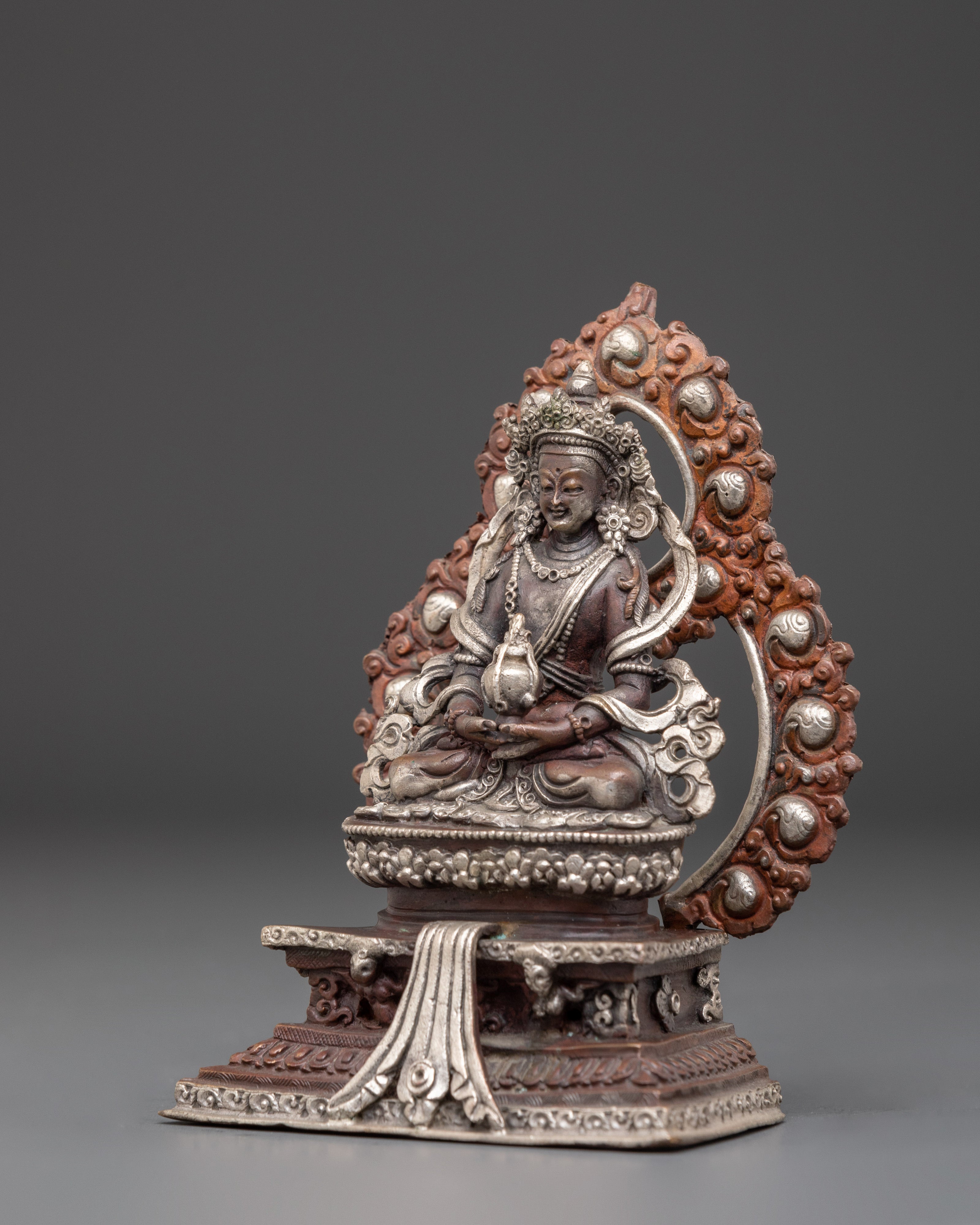 Buddhist Longevity Icon Amitayus Statue | Silver Plated Sculpture
