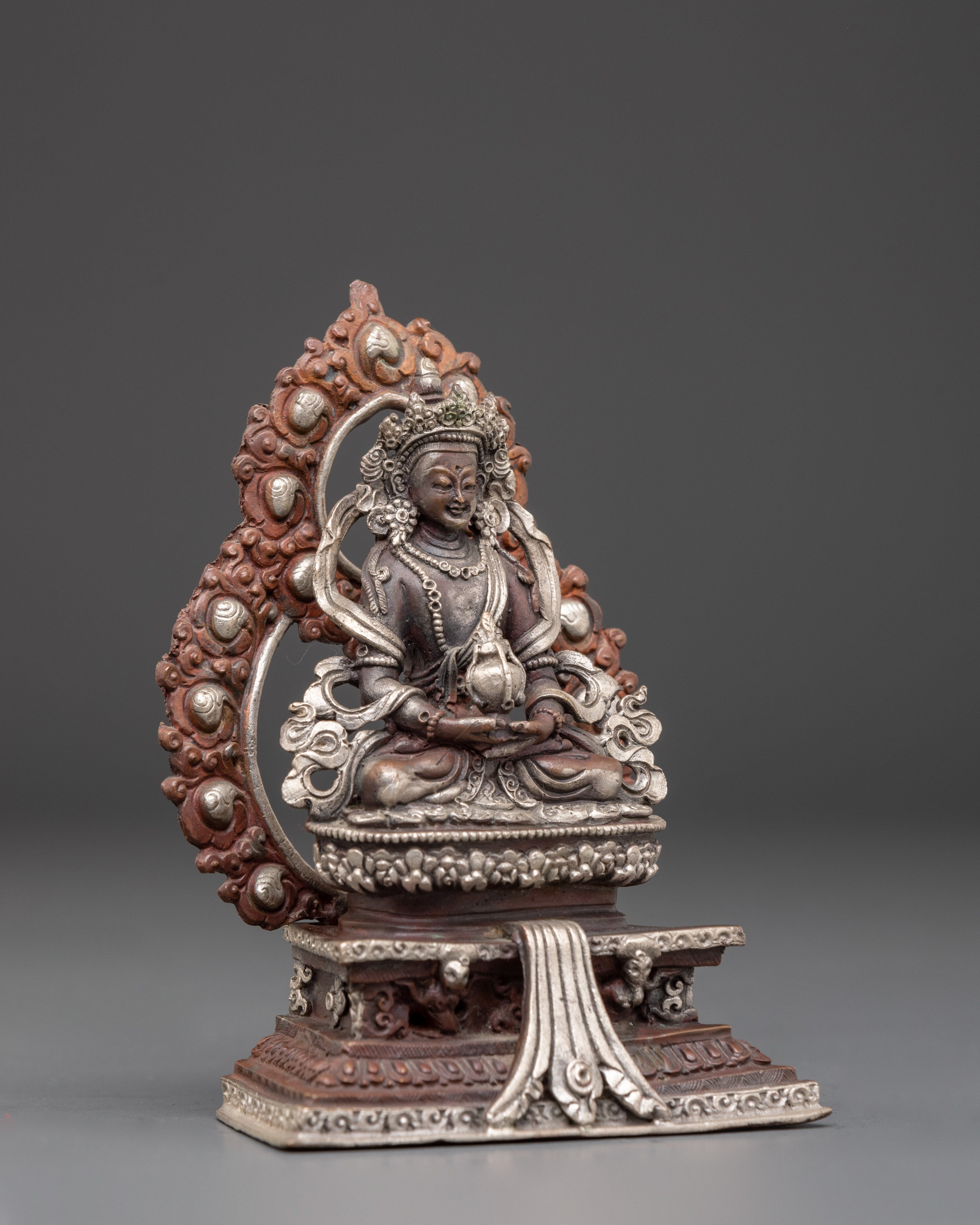 Buddhist Longevity Icon Amitayus Statue | Silver Plated Sculpture