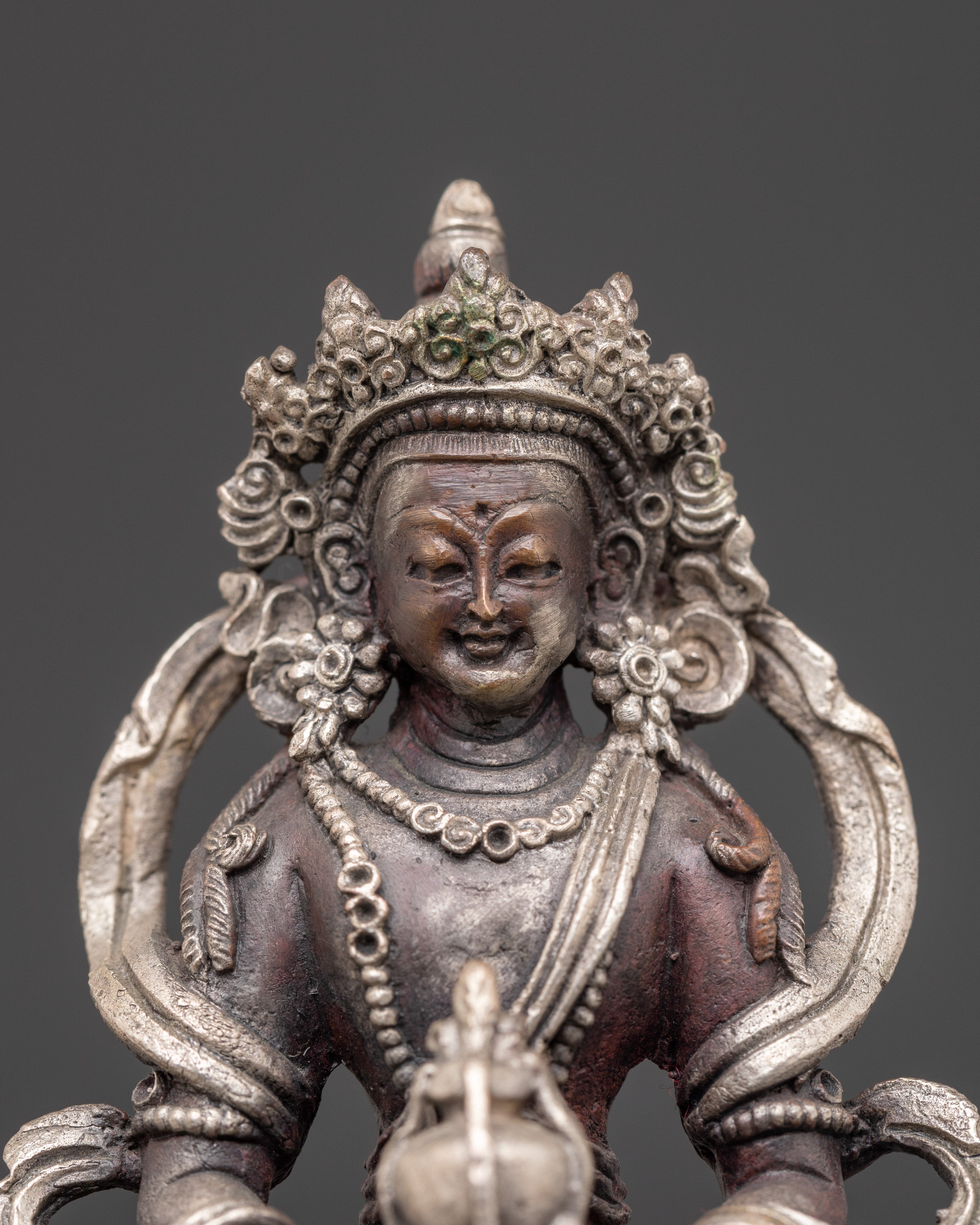 Buddhist Longevity Icon Amitayus Statue | Silver Plated Sculpture