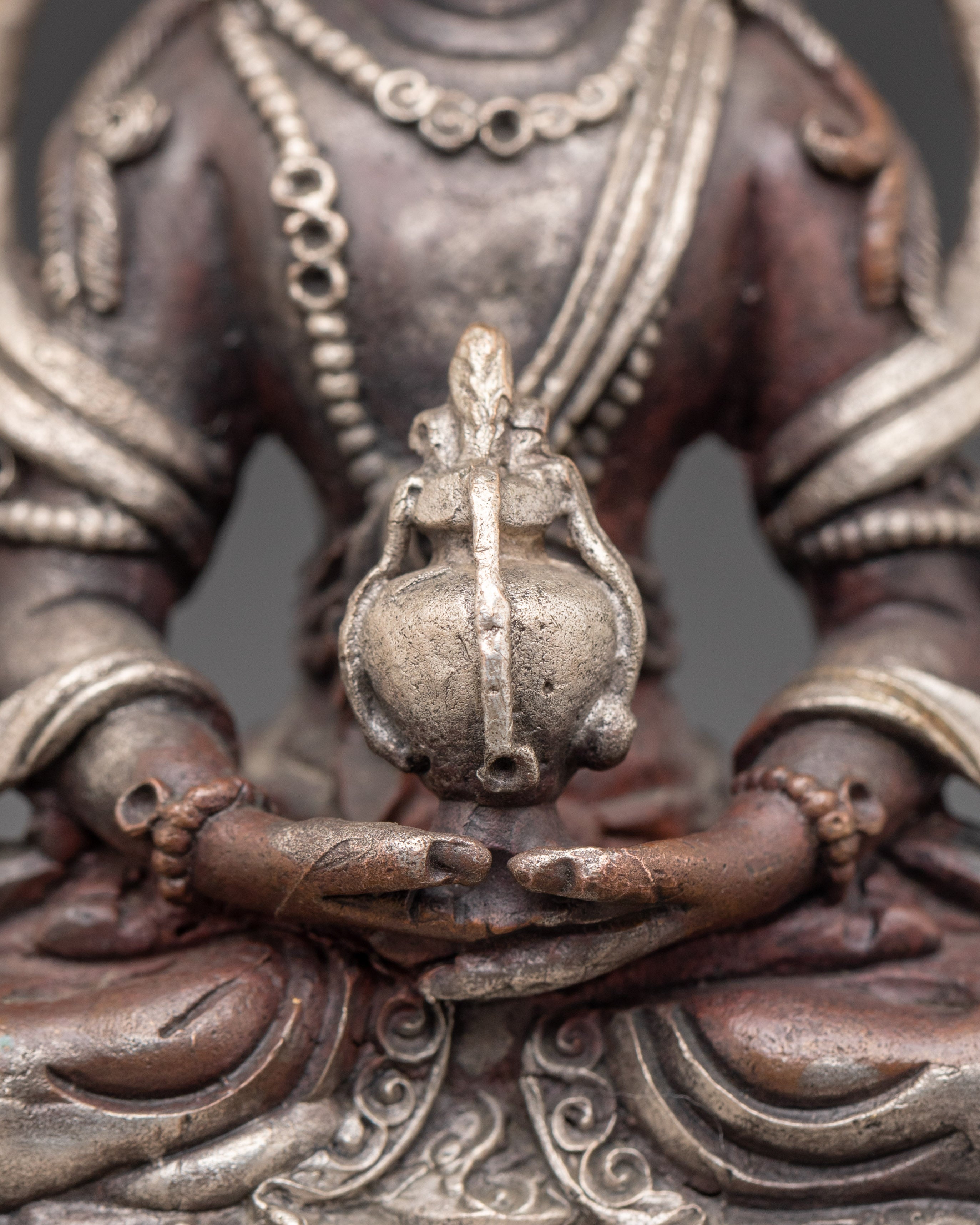 Buddhist Longevity Icon Amitayus Statue | Silver Plated Sculpture