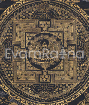 Original Hand-Painted Gold And Black Style Chenrezig Mandala Thangka | Tibetan Buddhist Art