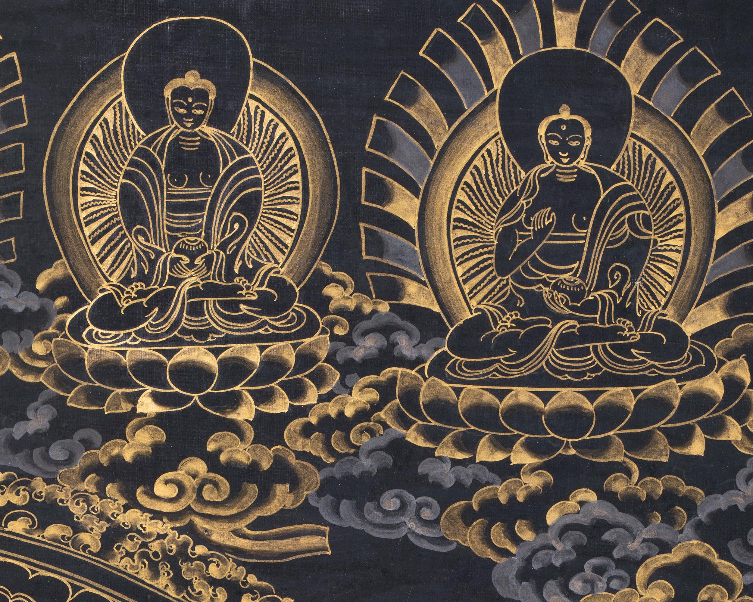 Original Hand-Painted Gold And Black Style Chenrezig Mandala Thangka | Tibetan Buddhist Art