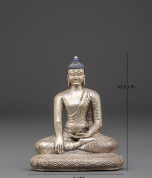 Handmade Himalayan Shakyamuni Buddha Statue | Silver Plated Copper Meditation Art