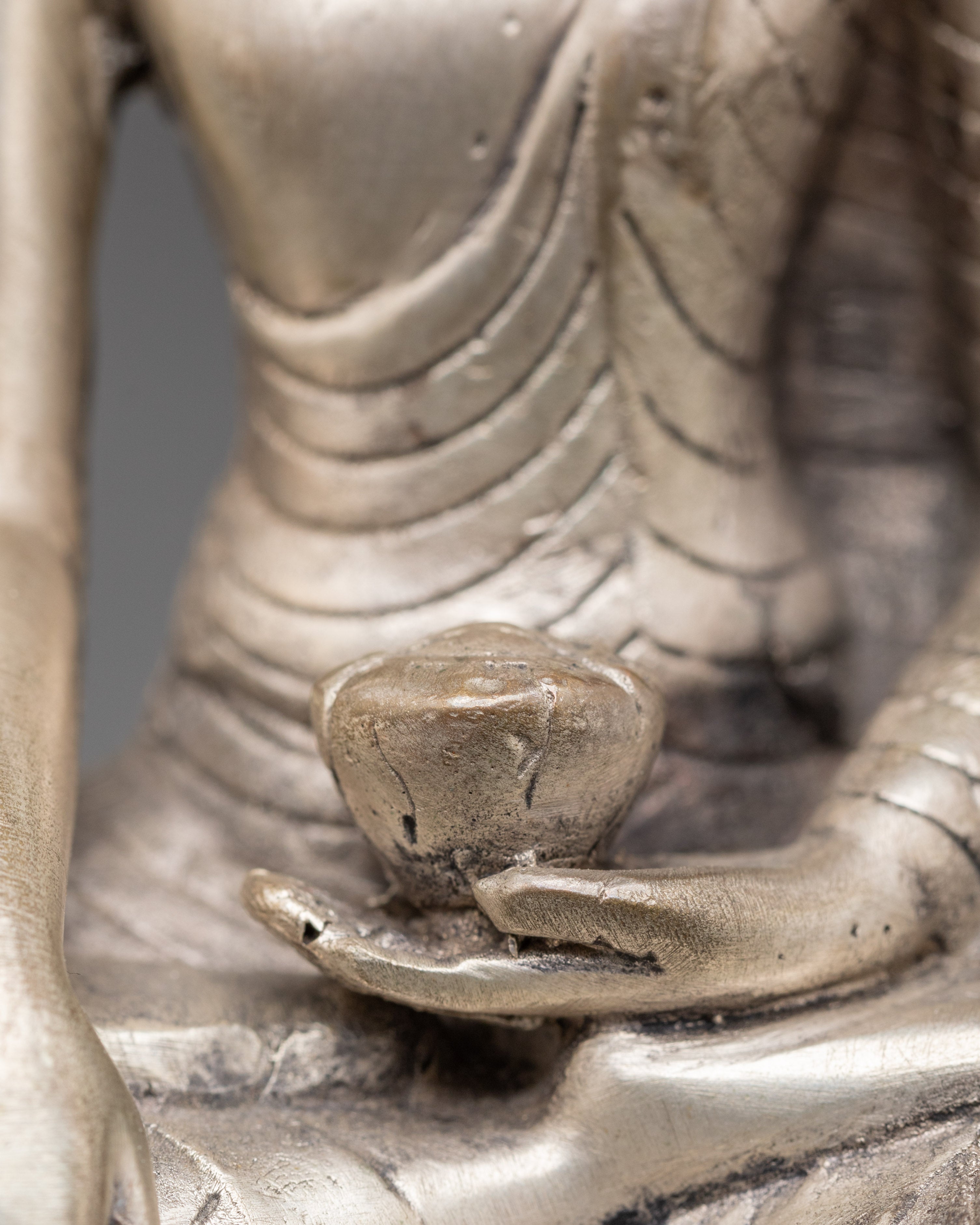 Handmade Himalayan Shakyamuni Buddha Statue | Silver Plated Copper Meditation Art
