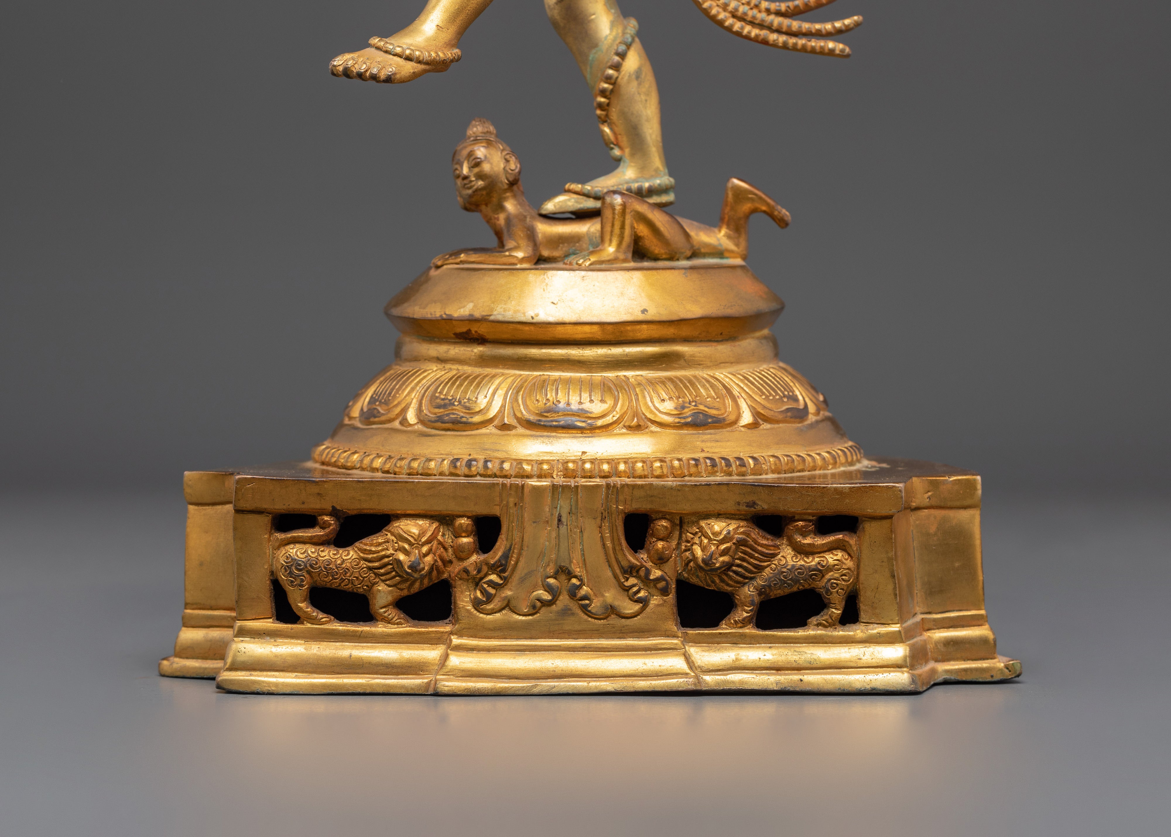 Divine Nataraj Dancing Statue | Gold Plated Copper Hindu God Sculpture