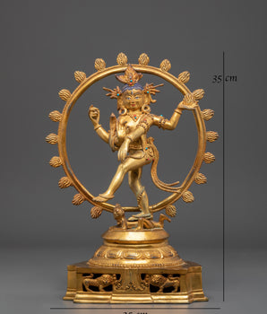 Divine Nataraj Dancing Statue | Gold Plated Copper Hindu God Sculpture
