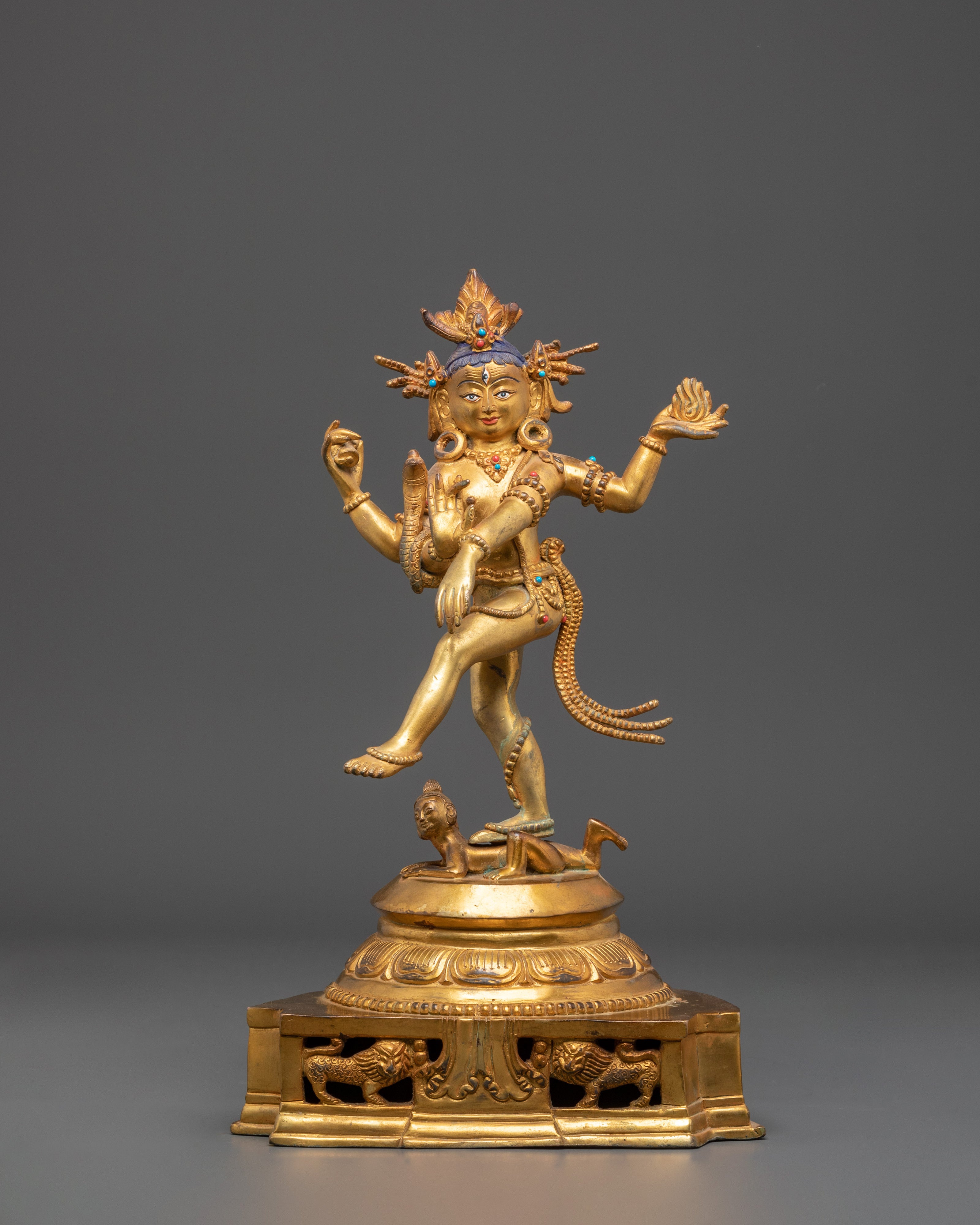 Divine Nataraj Dancing Statue | Gold Plated Copper Hindu God Sculpture