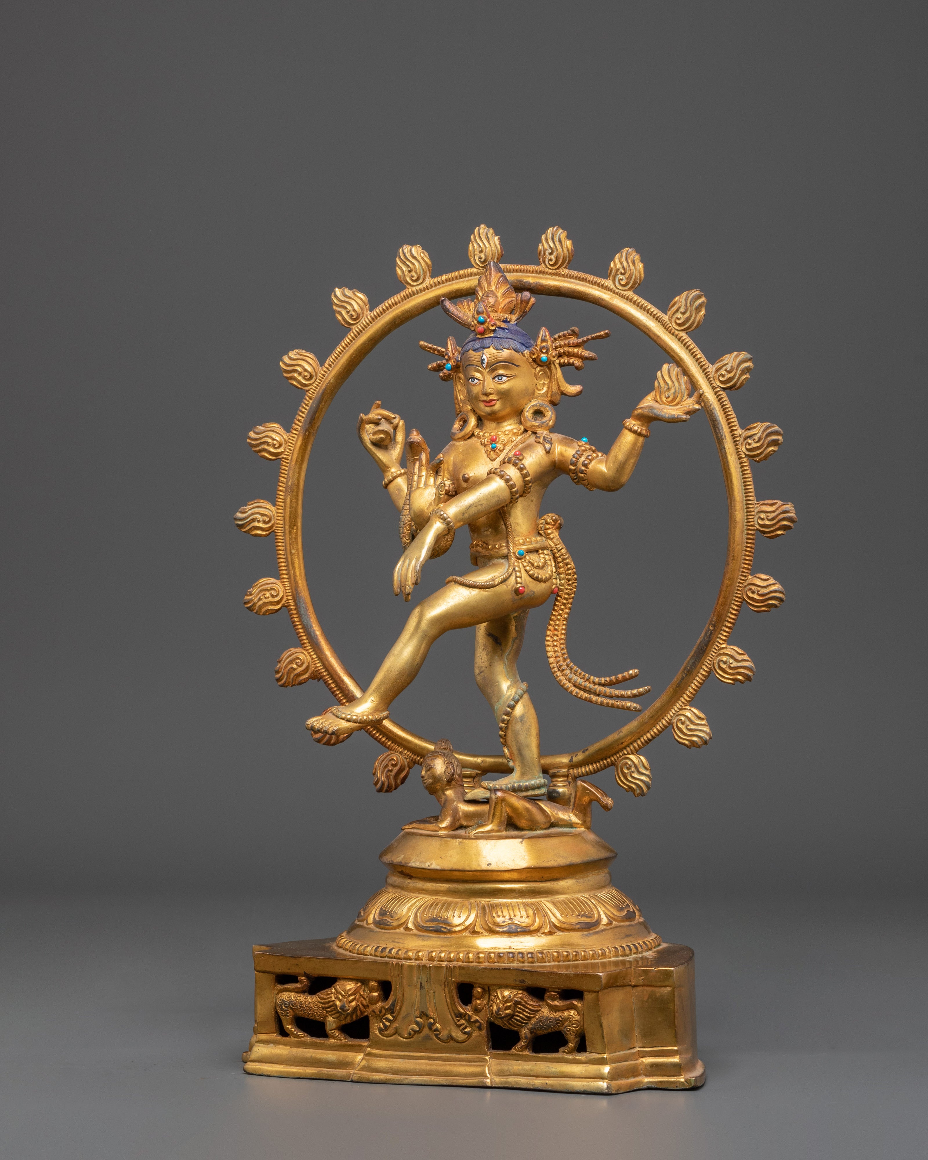Divine Nataraj Dancing Statue | Gold Plated Copper Hindu God Sculpture