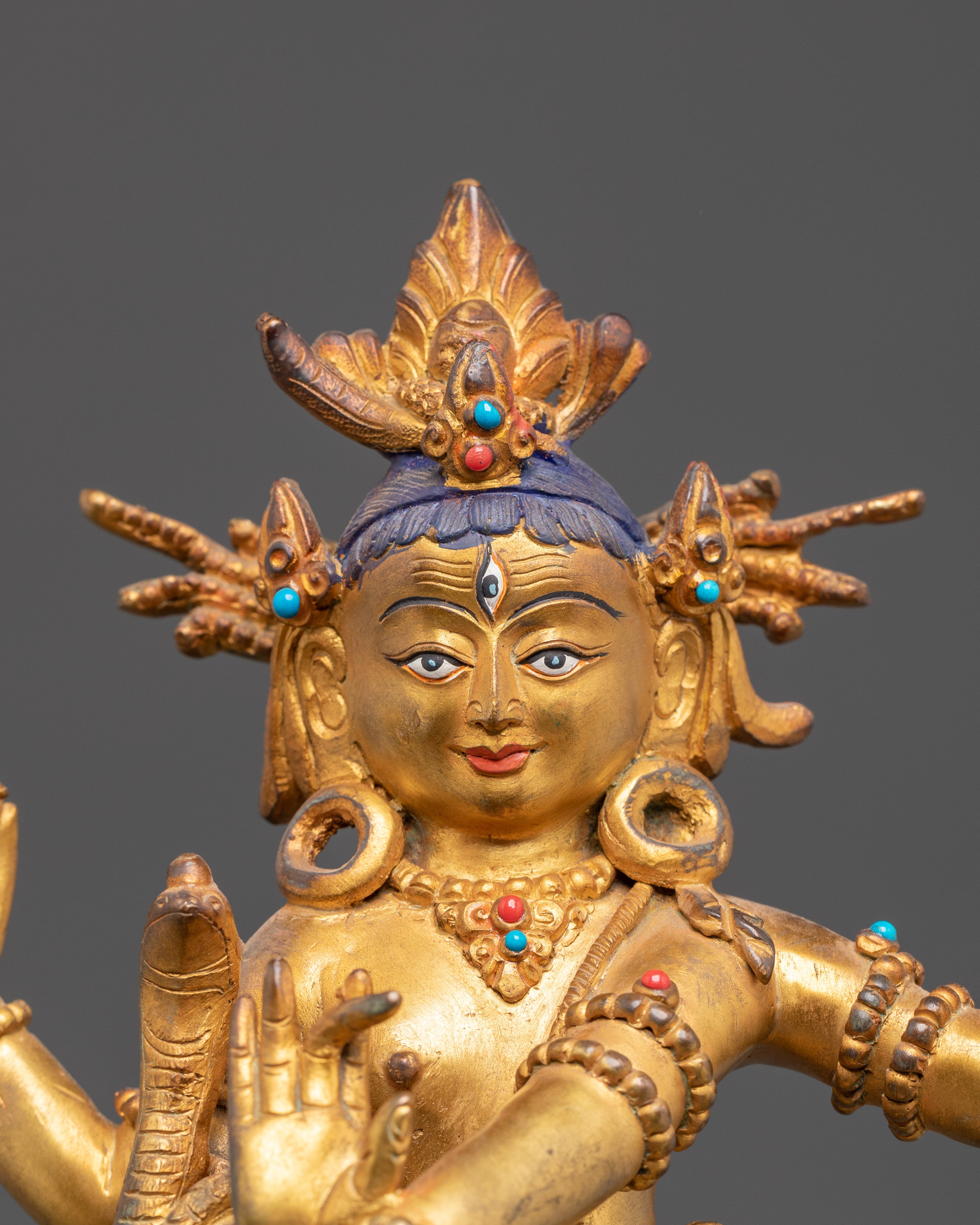 Divine Nataraj Dancing Statue | Gold Plated Copper Hindu God Sculpture