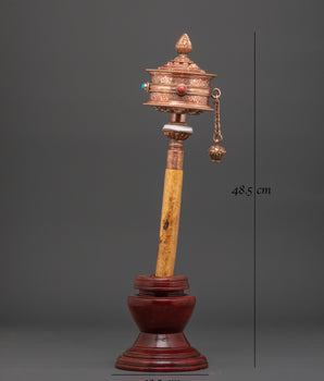 Tibetan Traditional Prayer Wheel with Turquoise & Coral Inlays