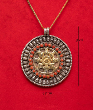 Traditional Handcrafted Silver Pendant | Coral Gold Plated Jewelry