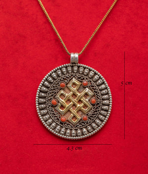 Handmade Endless Knot Pendant | Tibetan Silver Coral Jewelry