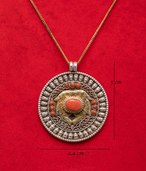 Sacred Twin Fish Buddhist Pendant | Tibetan Coral Amulet in Silver & Gold