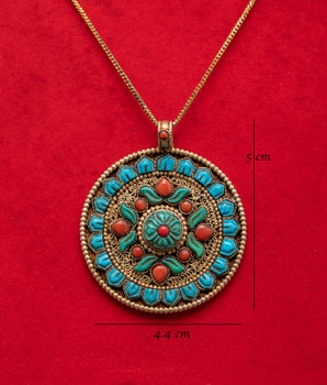 Handcrafted Tribal Pendant | Turquoise and Red Coral Boho Jewelry