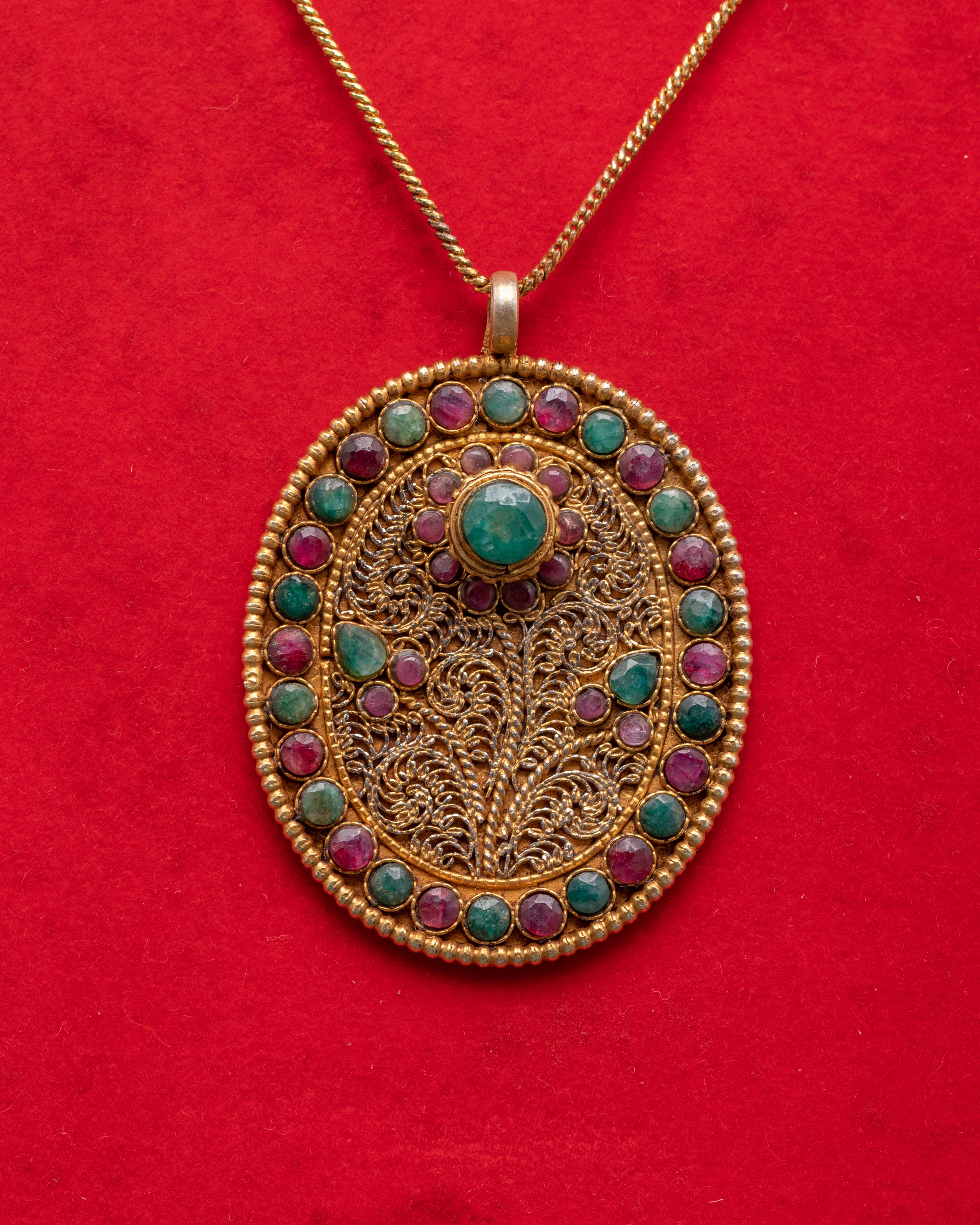 Panna Stone Locket for Accessory | Gold Plated Silver Pendant with Ruby