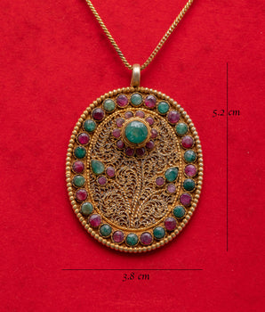 Panna Stone Locket for Accessory | Gold Plated Silver Pendant with Ruby
