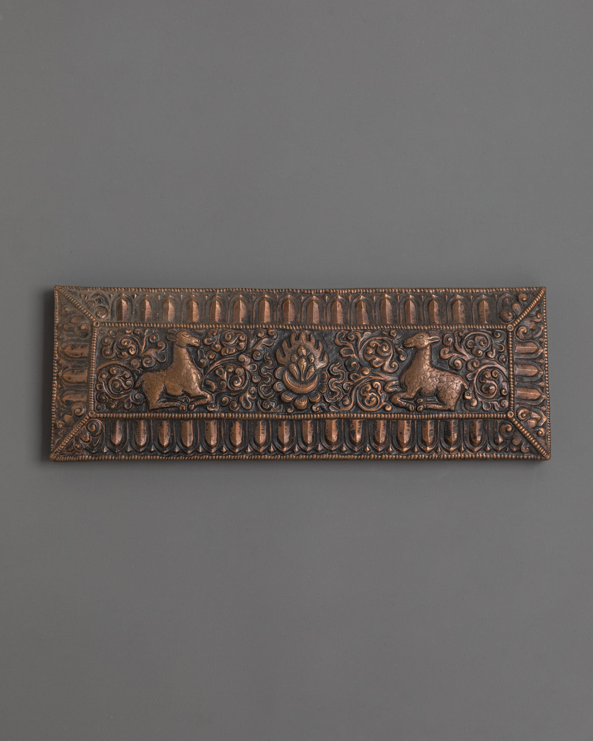 Handcrafted Tibetan Scripture Book Cover | Copper and Wood Buddhist Manuscript Protection