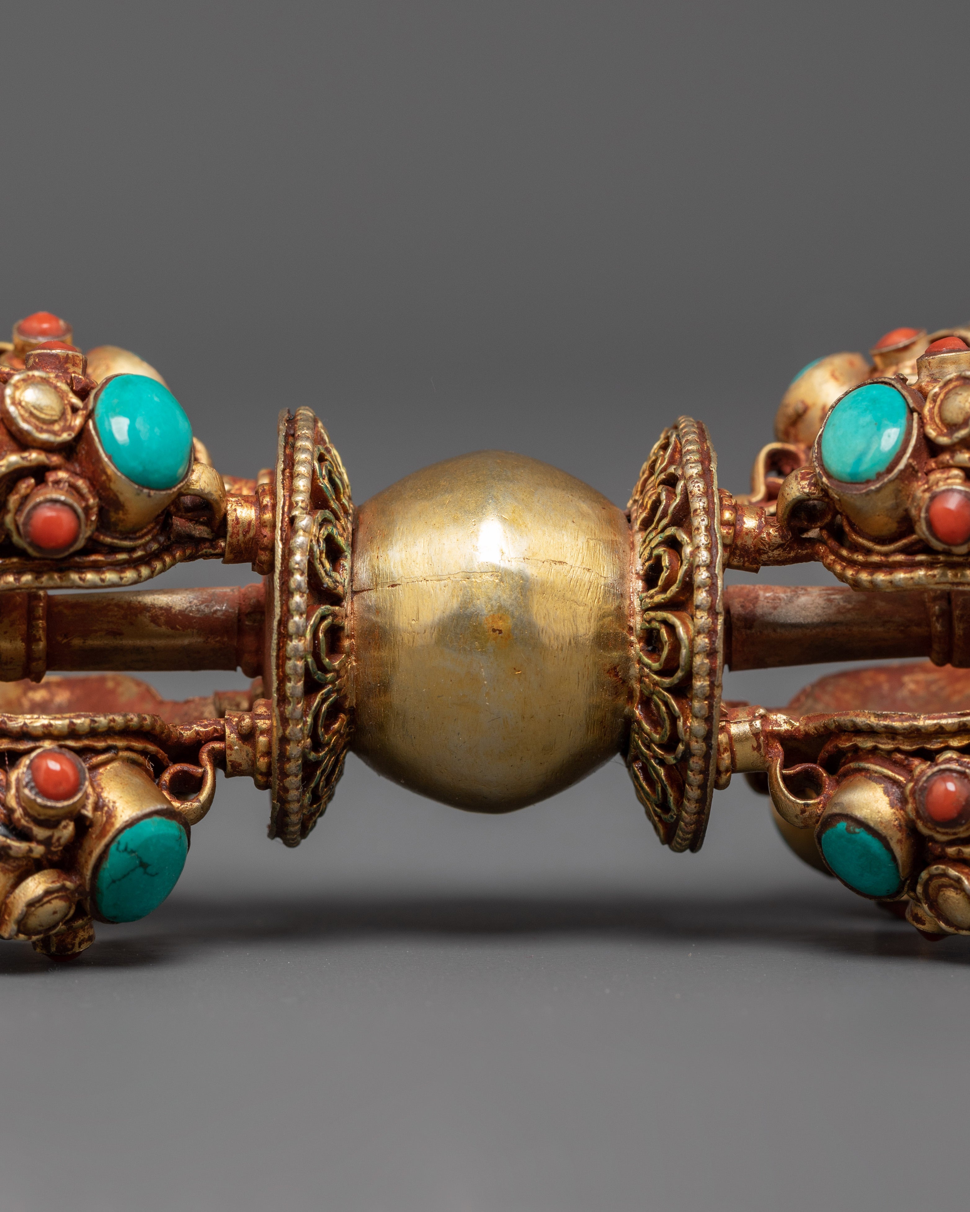 Sacred Tibetan Vajra Ritual Tool | Handcrafted Vajra with Gemstone Inlay