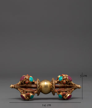 Sacred Tibetan Vajra Ritual Tool | Handcrafted Vajra with Gemstone Inlay