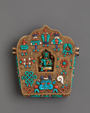 Ghau Box with Green Tara Figure | Sacred Tibetan Altar Decor
