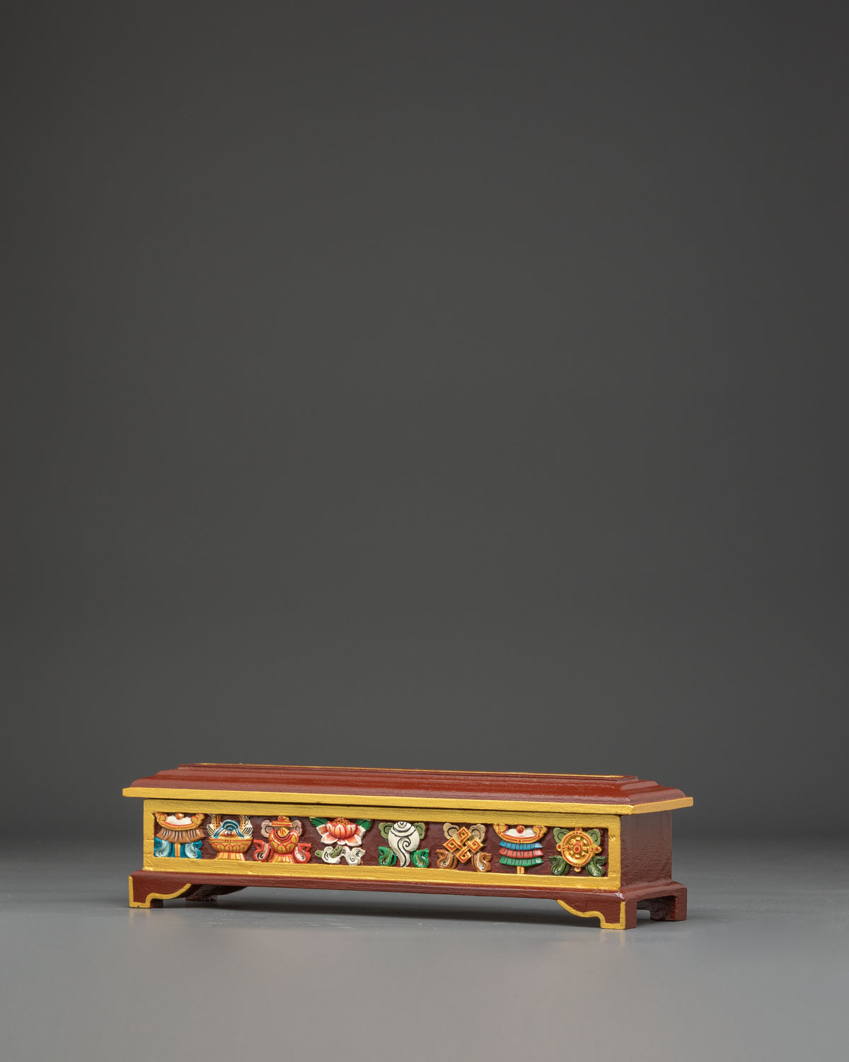 Traditional Wooden Incense Burner with 8 Auspicious Symbols