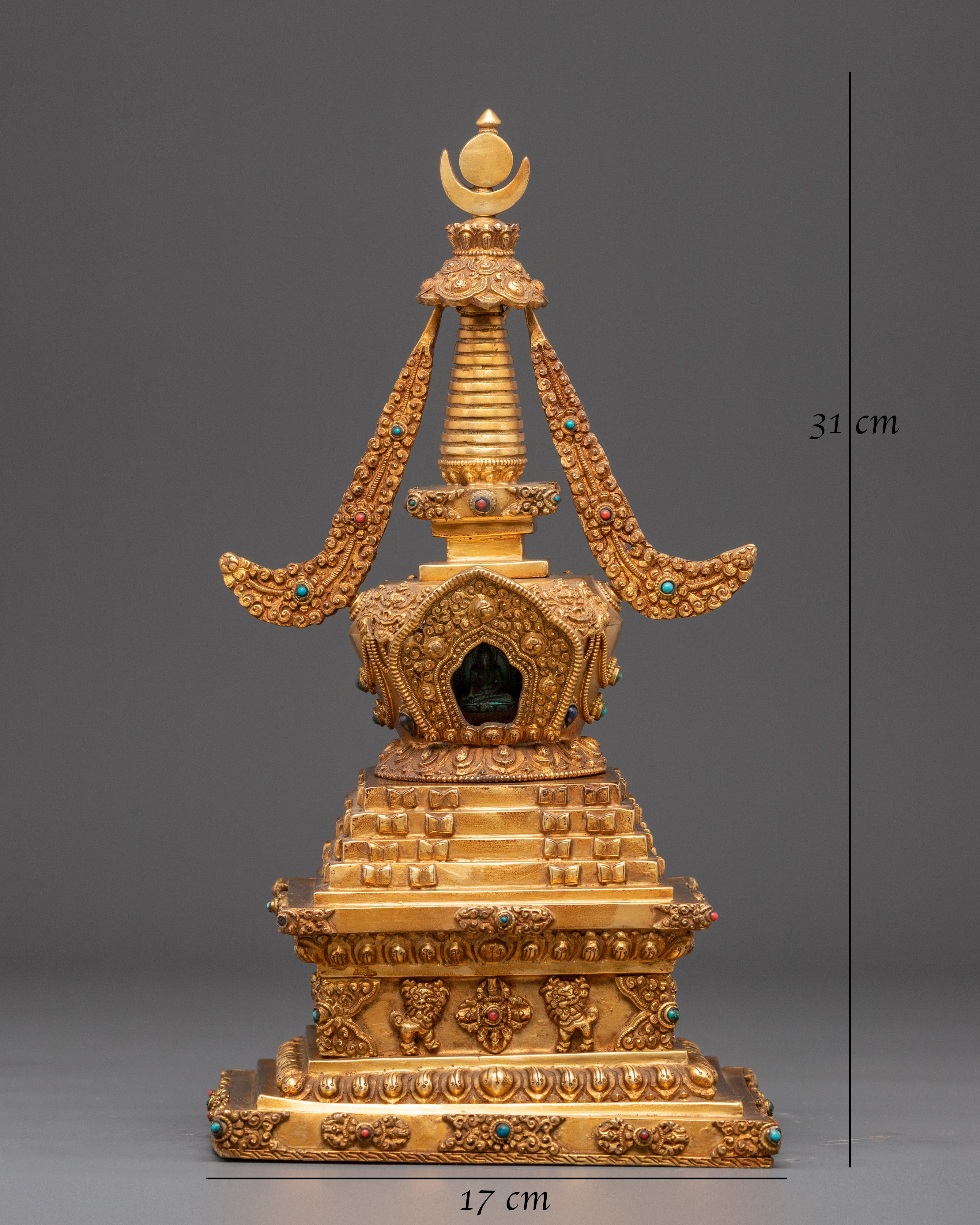 Gold Plated Stupa for Ritual Ceremonies | Path to Enlightenment