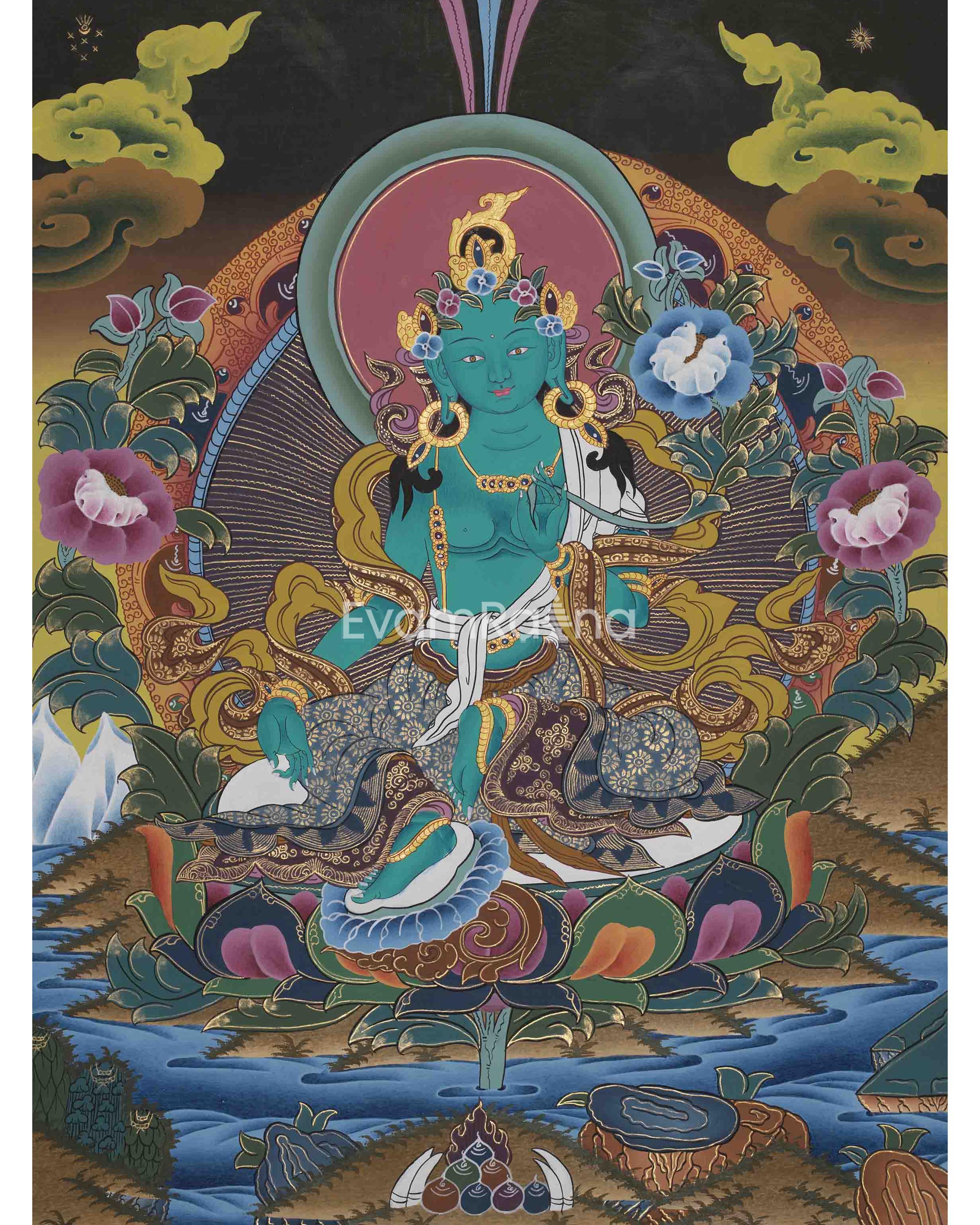 Green Tara Thangka Painting