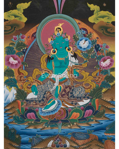 Green Tara Thangka Painting 