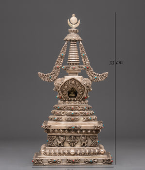 Silver Plated Buddhist Stupa | Symbol of Enlightenment