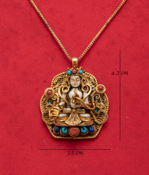 Sacred White Tara Pendant | Gold-Plated Tibetan Healing Amulet