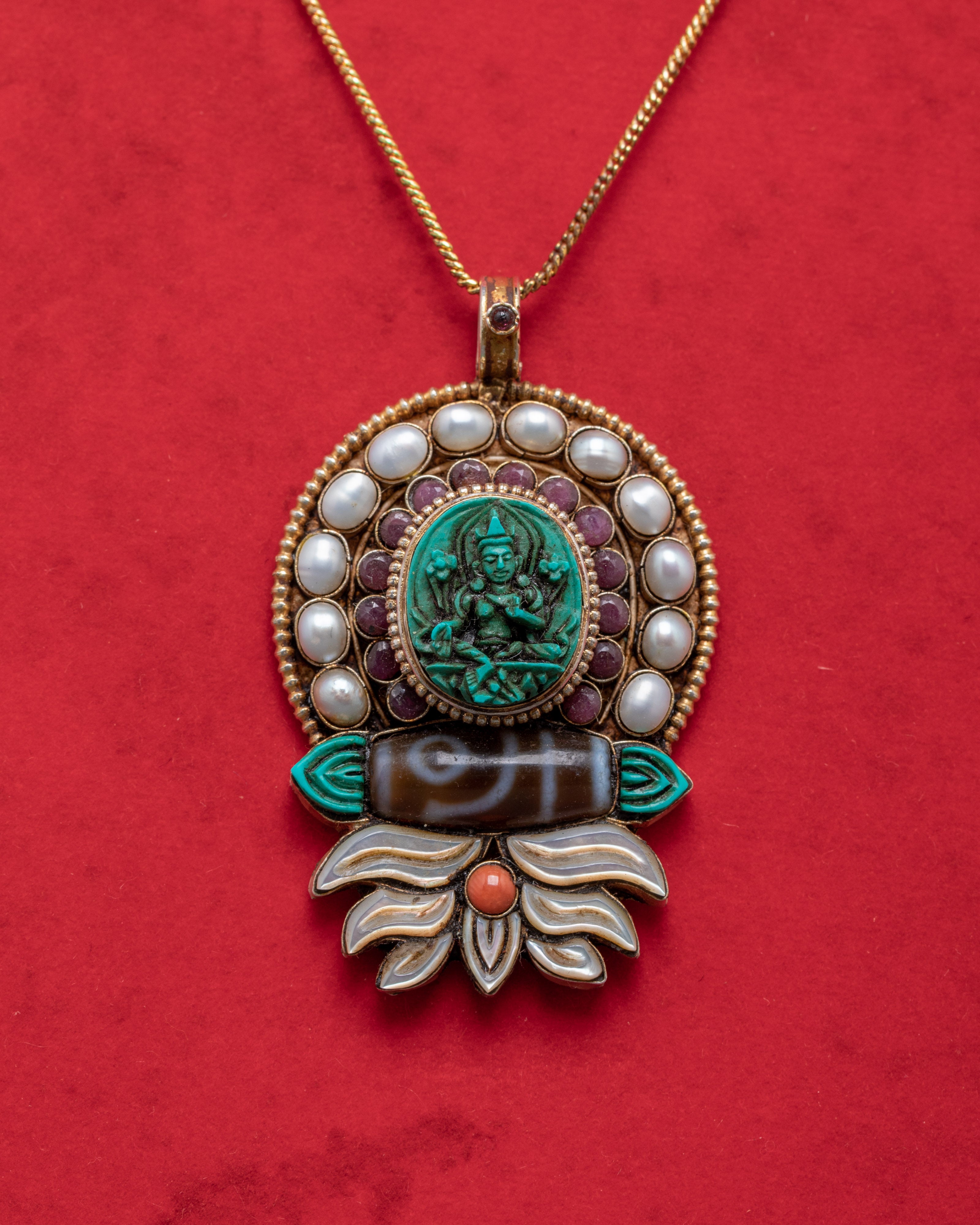 Handcrafted Green Tara Locket Pendent | Buddhist Jewelry
