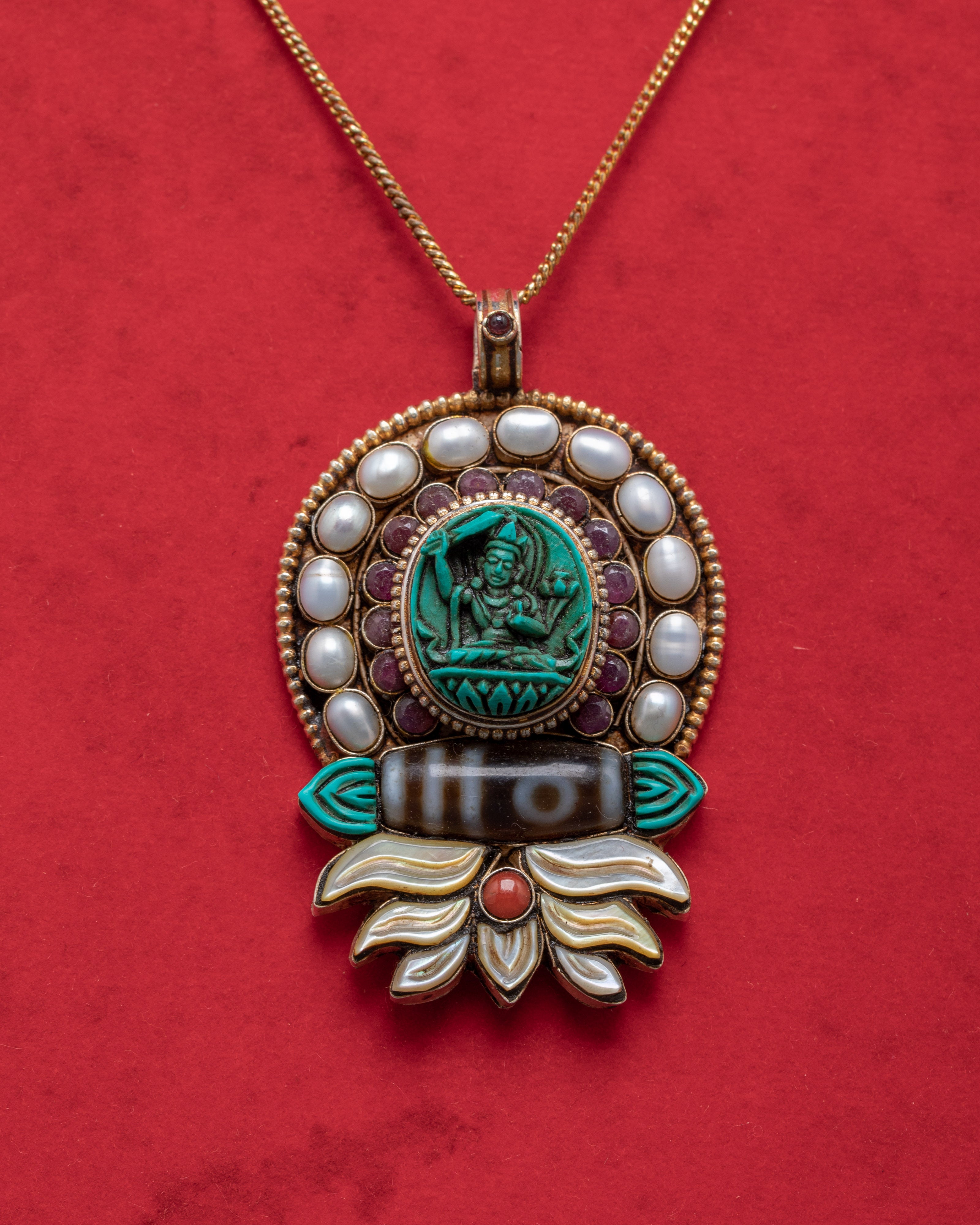 Sacred Tibetan Manjushri Pendant Locket | Spiritual Silver and Gold Plated Jewelry