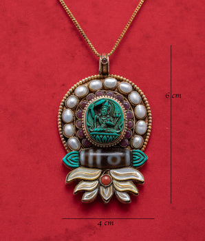 Sacred Tibetan Manjushri Pendant Locket | Spiritual Silver and Gold Plated Jewelry