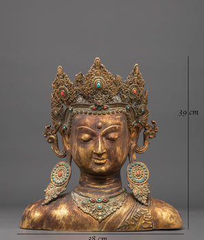 Handcrafted Gold Plated Buddha Head | Oxidized Copper Statue