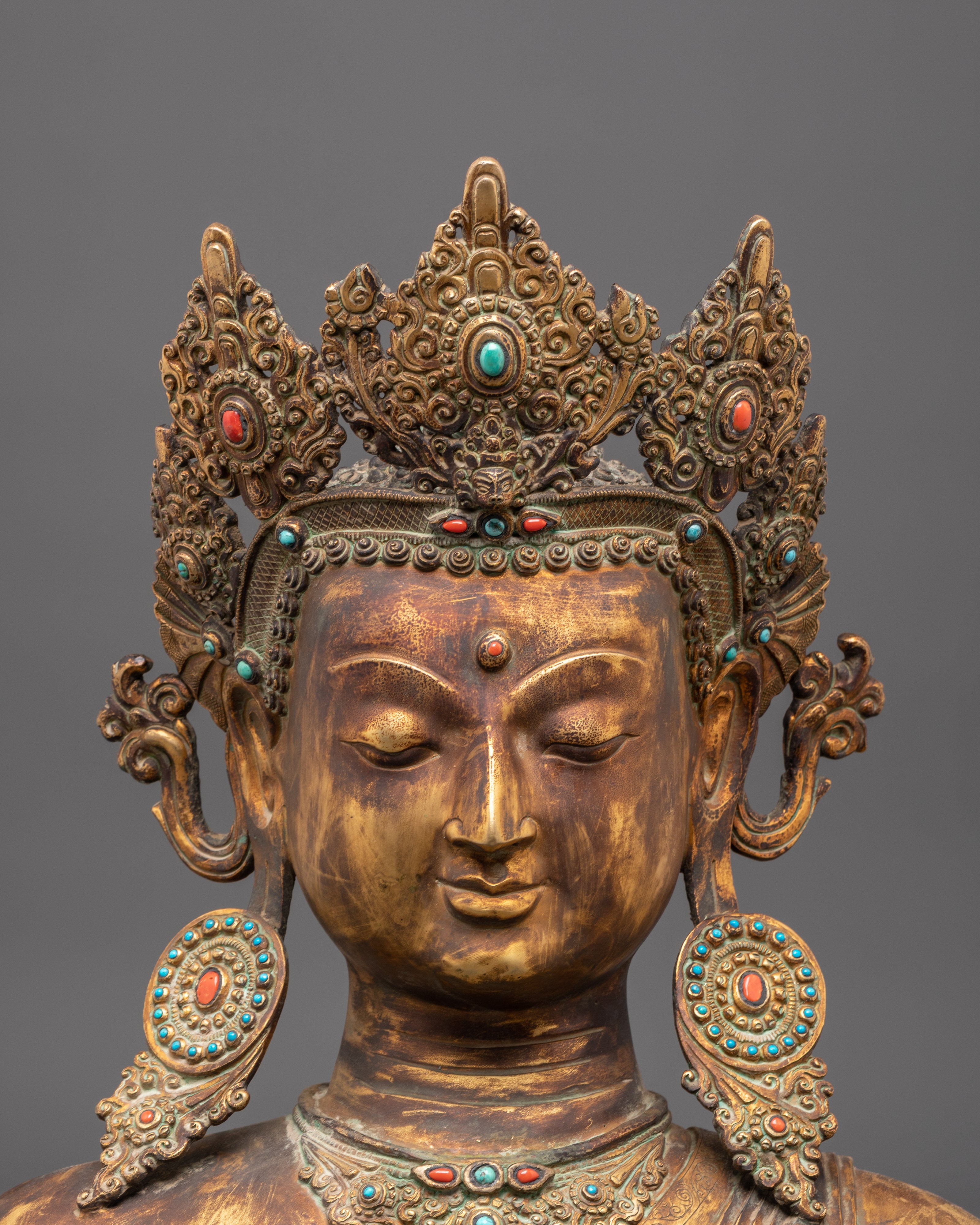 Handcrafted Gold Plated Buddha Head | Oxidized Copper Statue
