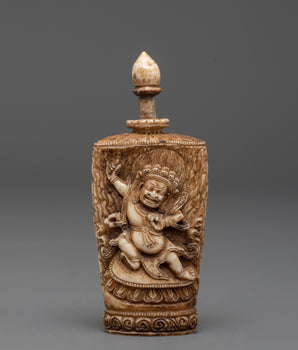 Hand-Carved Tibetan Guardian Deity Snuff Pot