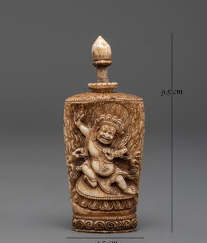 Hand-Carved Tibetan Guardian Deity Snuff Pot | Tibetan Buddhist Ritual Object