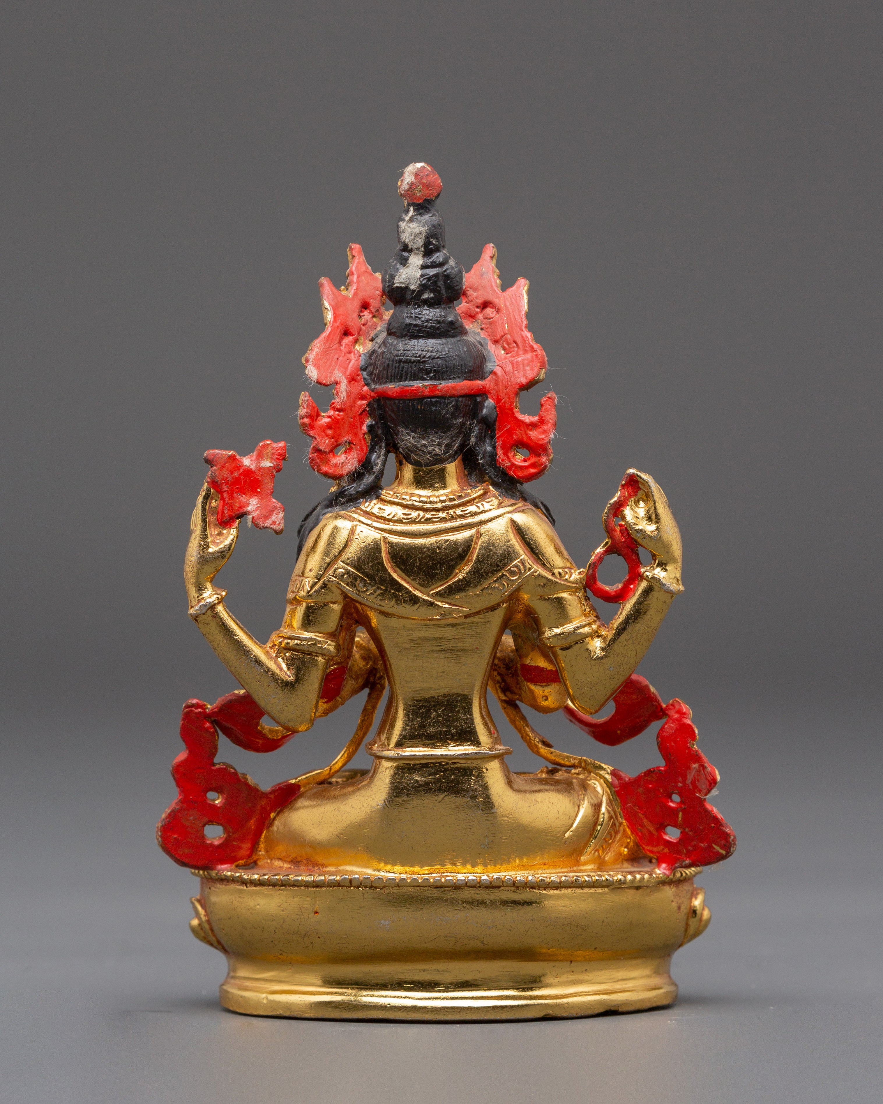 Sacred Bodhisattva Chenrezig Handmade Statue | Gold Plated Tibetan Deity Sculpture