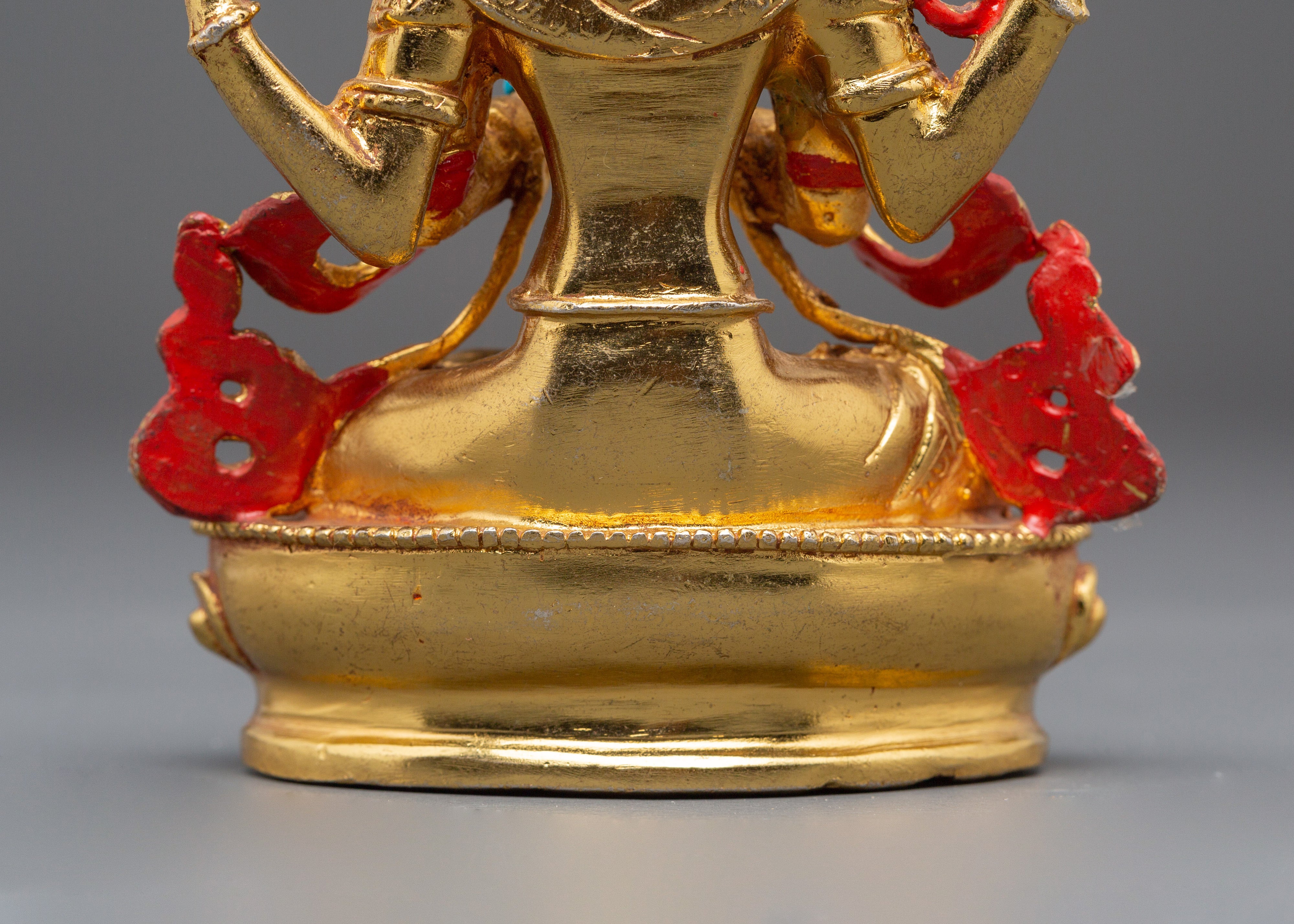 Sacred Bodhisattva Chenrezig Handmade Statue | Gold Plated Tibetan Deity Sculpture